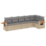 6-Piece Garden Sofa Set with Cushions Beige Poly Rattan Wicker Outdoor Patio Furniture