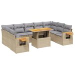 10-Piece Garden Sofa Set with Cushions Beige Poly Rattan Wicker Outdoor Patio Furniture