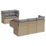 6-Piece Garden Sofa Set with Cushions Beige Poly Rattan Wicker Outdoor Patio Furniture