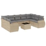 10-Piece Garden Sofa Set with Cushions Beige Poly Rattan Wicker Outdoor Patio Furniture