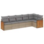 6-Piece Garden Sofa Set with Cushions Beige Poly Rattan Wicker Outdoor Patio Furniture