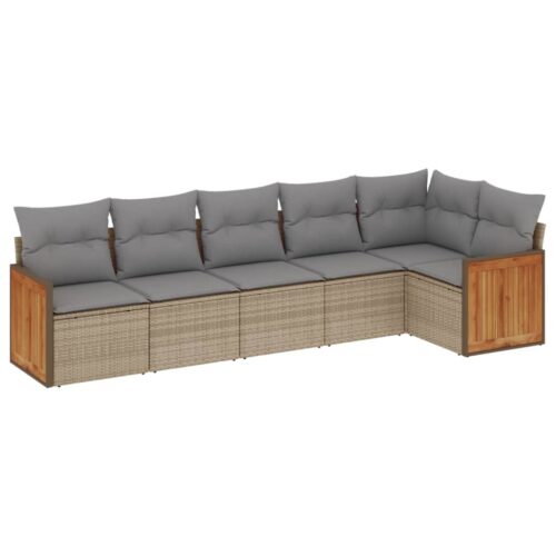 6-Piece Garden Sofa Set with Cushions Beige Poly Rattan Wicker Outdoor Patio Furniture