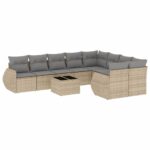 10-Piece Garden Sofa Set with Cushions Beige Poly Rattan Wicker Outdoor Patio Furniture