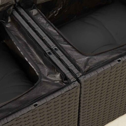 5-Piece Garden Sofa Set with Cushions Black Poly Rattan Wicker Outdoor Patio Furniture - Image 11