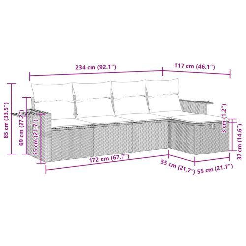 5-Piece Garden Sofa Set with Cushions Black Poly Rattan Wicker Outdoor Patio Furniture - Image 12