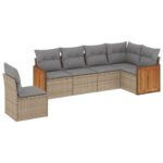 6-Piece Garden Sofa Set with Cushions Beige Poly Rattan Wicker Outdoor Patio Furniture