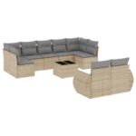 10-Piece Garden Sofa Set with Cushions Beige Poly Rattan Wicker Outdoor Patio Furniture