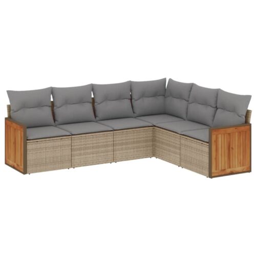 6-Piece Garden Sofa Set with Cushions Beige Poly Rattan Wicker Outdoor Patio Furniture