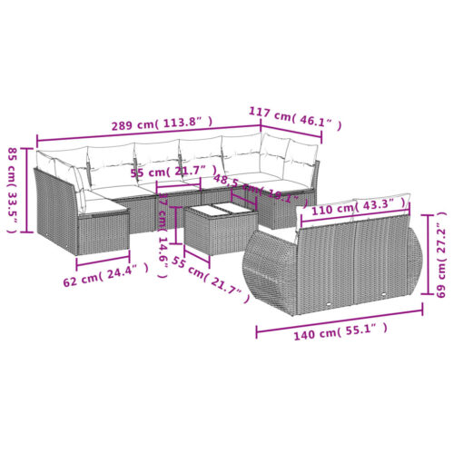 10-Piece Garden Sofa Set with Cushions Beige Poly Rattan Wicker Outdoor Patio Furniture - Image 3