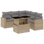 6-Piece Garden Sofa Set with Cushions Beige Poly Rattan Wicker Outdoor Patio Furniture