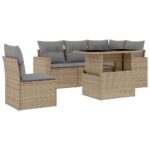 6-Piece Garden Sofa Set with Cushions Beige Poly Rattan Wicker Outdoor Patio Furniture