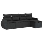 5-Piece Garden Sofa Set with Cushions Black Poly Rattan Wicker Outdoor Patio Furniture