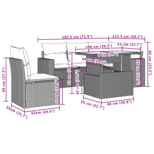 6-Piece Garden Sofa Set with Cushions Beige Poly Rattan Wicker Outdoor Patio Furniture - Image 10