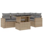 6-Piece Garden Sofa Set with Cushions Beige Poly Rattan Wicker Outdoor Patio Furniture