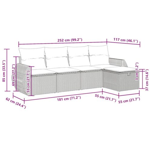 5-Piece Garden Sofa Set with Cushions Black Poly Rattan Wicker Outdoor Patio Furniture - Image 11