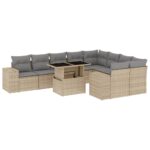 10-Piece Garden Sofa Set with Cushions Beige Poly Rattan Wicker Outdoor Patio Furniture