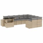 10-Piece Garden Sofa Set with Cushions Beige Poly Rattan Wicker Outdoor Patio Furniture