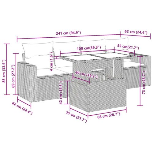 5-Piece Garden Sofa Set with Cushions Black Poly Rattan Wicker Outdoor Patio Furniture - Image 11