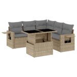 6-Piece Garden Sofa Set with Cushions Beige Poly Rattan Wicker Outdoor Patio Furniture