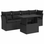 5-Piece Garden Sofa Set with Cushions Black Poly Rattan Wicker Outdoor Patio Furniture