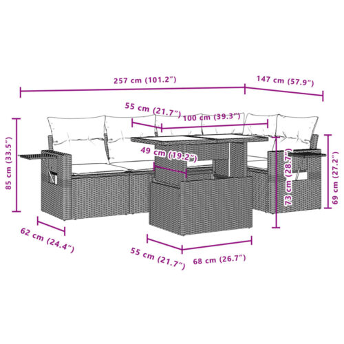6-Piece Garden Sofa Set with Cushions Beige Poly Rattan Wicker Outdoor Patio Furniture - Image 11