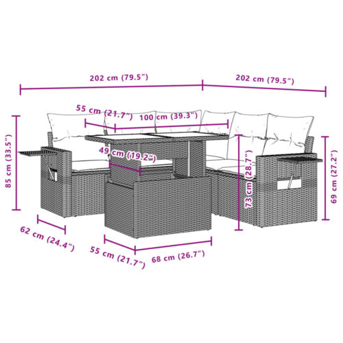6-Piece Garden Sofa Set with Cushions Beige Poly Rattan Wicker Outdoor Patio Furniture - Image 11