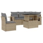 6-Piece Garden Sofa Set with Cushions Beige Poly Rattan Wicker Outdoor Patio Furniture