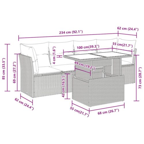 5-Piece Garden Sofa Set with Cushions Black Poly Rattan Wicker Outdoor Patio Furniture - Image 11