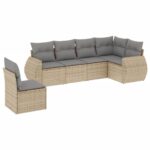 6-Piece Garden Sofa Set with Cushions Beige Poly Rattan Wicker Outdoor Patio Furniture
