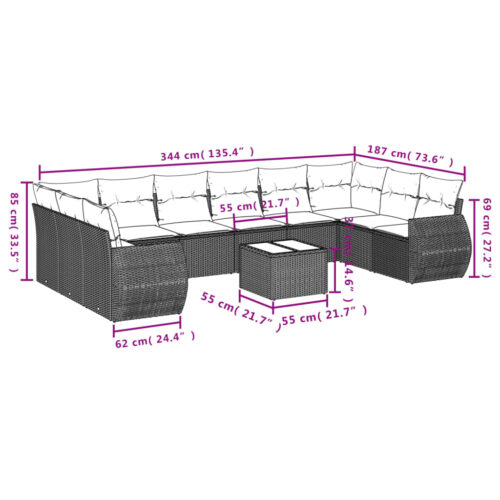 10-Piece Garden Sofa Set with Cushions Beige Poly Rattan Wicker Outdoor Patio Furniture - Image 3