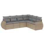 6-Piece Garden Sofa Set with Cushions Beige Poly Rattan Wicker Outdoor Patio Furniture