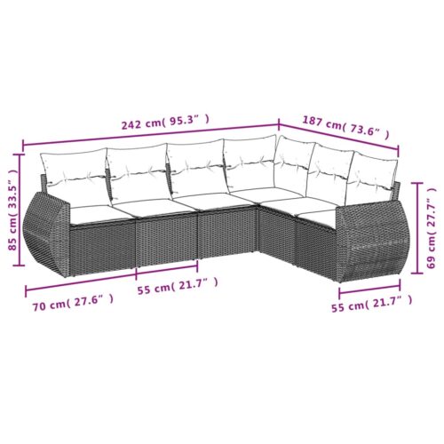 6-Piece Garden Sofa Set with Cushions Beige Poly Rattan Wicker Outdoor Patio Furniture - Image 3