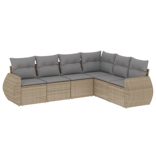 6-Piece Garden Sofa Set with Cushions Beige Poly Rattan Wicker Outdoor Patio Furniture - Image 5