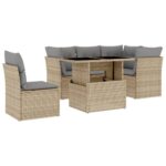 6-Piece Garden Sofa Set with Cushions Beige Poly Rattan Wicker Outdoor Patio Furniture