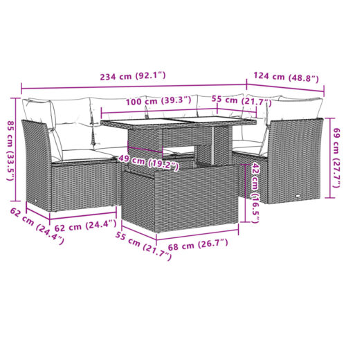 6-Piece Garden Sofa Set with Cushions Beige Poly Rattan Wicker Outdoor Patio Furniture - Image 9