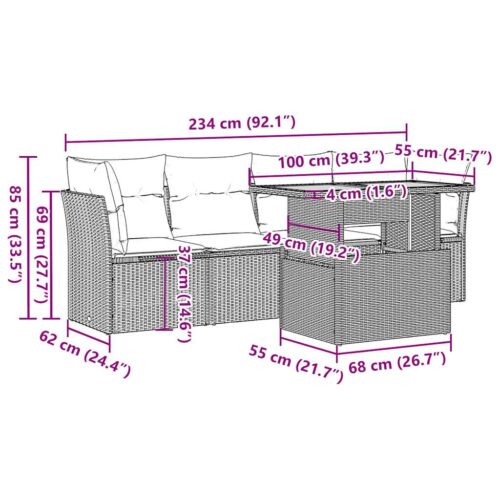 5-Piece Garden Sofa Set with Cushions Black Poly Rattan Wicker Outdoor Patio Furniture - Image 11
