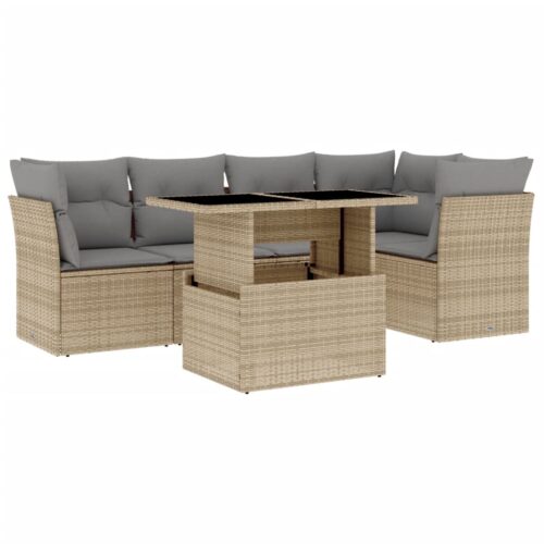 6-Piece Garden Sofa Set with Cushions Beige Poly Rattan Wicker Outdoor Patio Furniture - Image 13