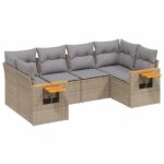 6-Piece Garden Sofa Set with Cushions Beige Poly Rattan Wicker Outdoor Patio Furniture