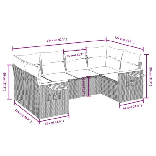 6-Piece Garden Sofa Set with Cushions Beige Poly Rattan Wicker Outdoor Patio Furniture - Image 3