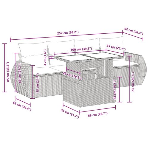 5-Piece Garden Sofa Set with Cushions Black Poly Rattan Wicker Outdoor Patio Furniture - Image 12
