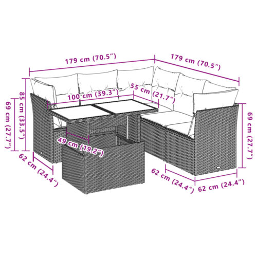 6-Piece Garden Sofa Set with Cushions Beige Poly Rattan Wicker Outdoor Patio Furniture - Image 9