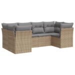 6-Piece Garden Sofa Set with Cushions Beige Poly Rattan Wicker Outdoor Patio Furniture
