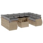 10-Piece Garden Sofa Set with Cushions Beige Poly Rattan Wicker Outdoor Patio Furniture