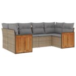 6-Piece Garden Sofa Set with Cushions Beige Poly Rattan Wicker Outdoor Patio Furniture