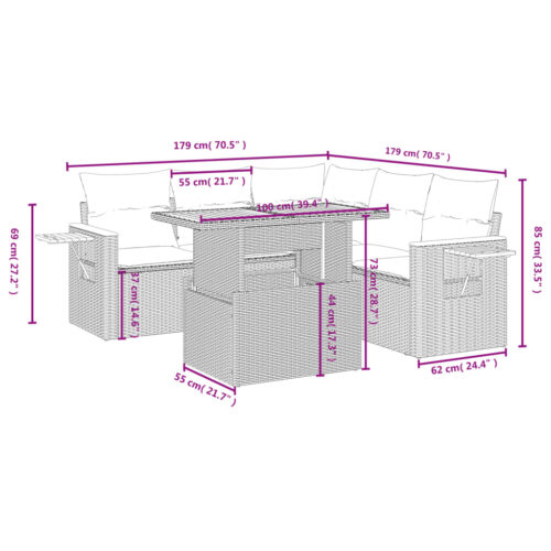 6-Piece Garden Sofa Set with Cushions Beige Poly Rattan Wicker Outdoor Patio Furniture - Image 3