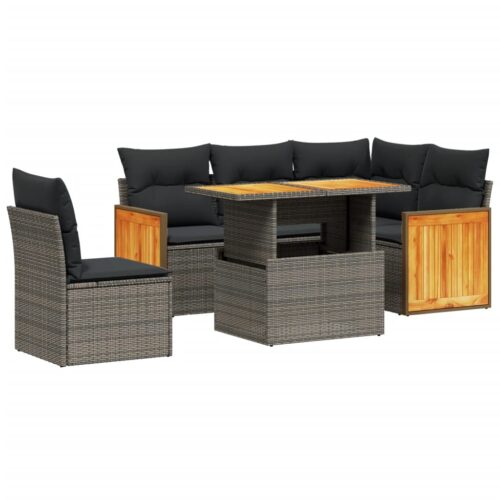 6-Piece Garden Sofa Set with Cushions Beige Poly Rattan Wicker Outdoor Patio Furniture
