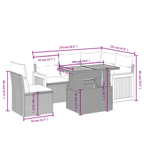 6-Piece Garden Sofa Set with Cushions Beige Poly Rattan Wicker Outdoor Patio Furniture - Image 3