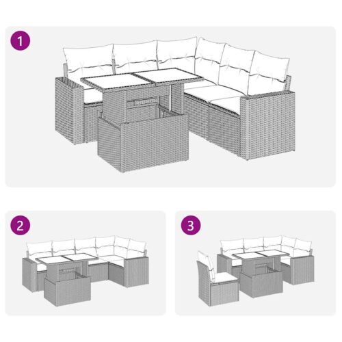 6-Piece Garden Sofa Set with Cushions Beige Poly Rattan Wicker Outdoor Patio Furniture - Image 11