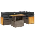 6-Piece Garden Sofa Set with Cushions Beige Poly Rattan Wicker Outdoor Patio Furniture