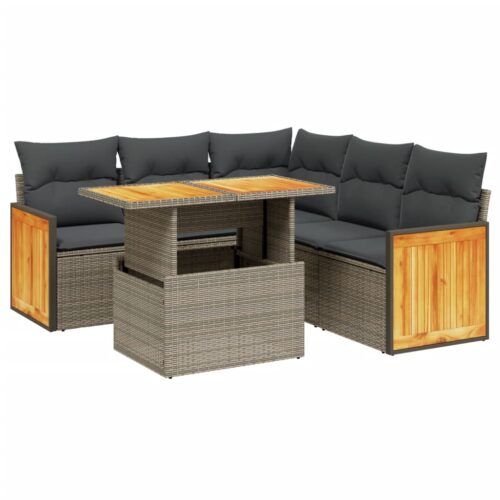 6-Piece Garden Sofa Set with Cushions Beige Poly Rattan Wicker Outdoor Patio Furniture